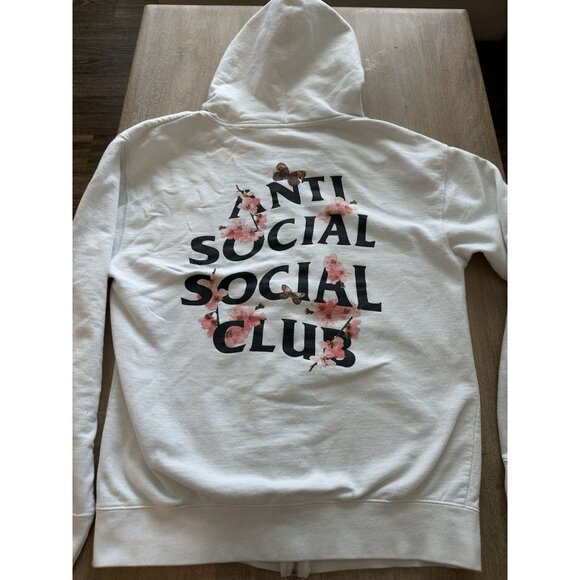 Anti Social Social Club White Zip Up Hoodie Cherry Blossom Size Medium - Picture 1 of 8